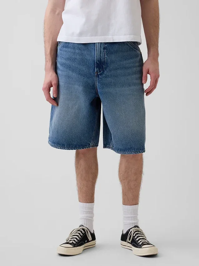 10,5 inç Bol Kesim Denim Marangoz Şortu