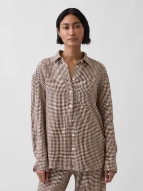 %100 Keten Oversized Gömlek
