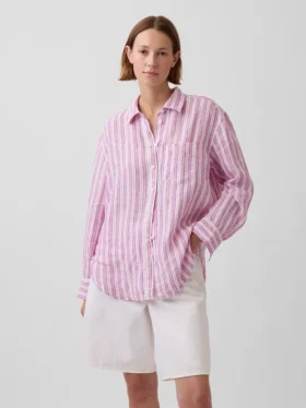 %100 Keten Oversized Gömlek