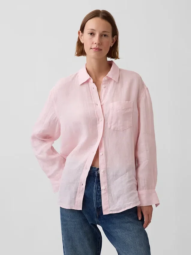 %100 Keten Oversized Gömlek
