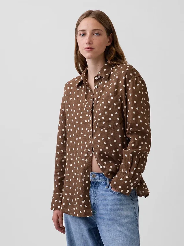 %100 Keten Oversized Gömlek