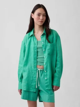 %100 Keten Oversized Gömlek