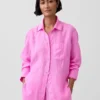 %100 Keten Oversized Gömlek