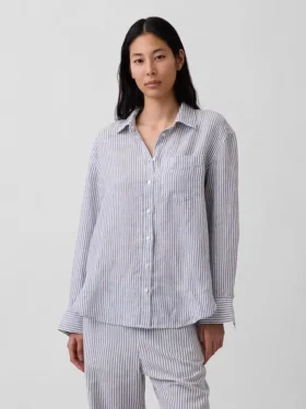 %100 Keten Oversized Gömlek