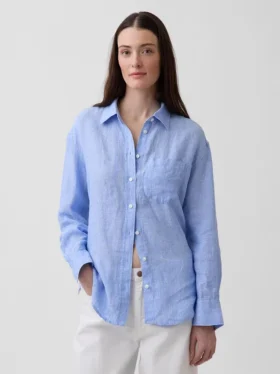 %100 Keten Oversized Gömlek