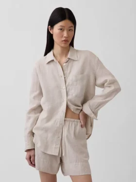 %100 Keten Oversized Gömlek