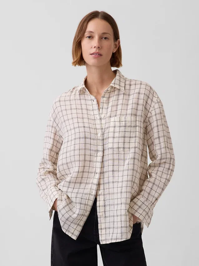%100 Keten Oversized Gömlek