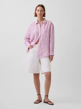 %100 Keten Oversized Gömlek