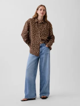 %100 Keten Oversized Gömlek