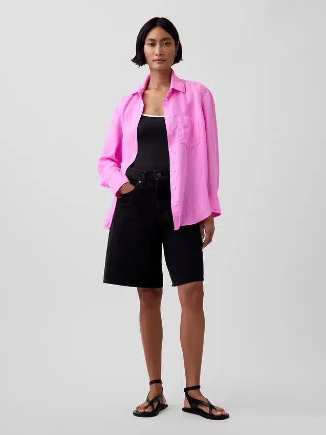 %100 Keten Oversized Gömlek