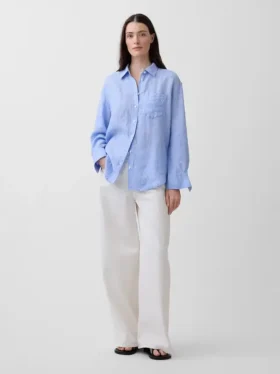 %100 Keten Oversized Gömlek