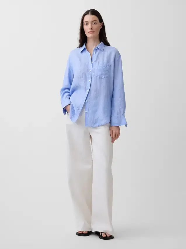 %100 Keten Oversized Gömlek