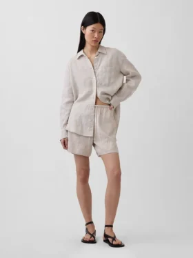 %100 Keten Oversized Gömlek