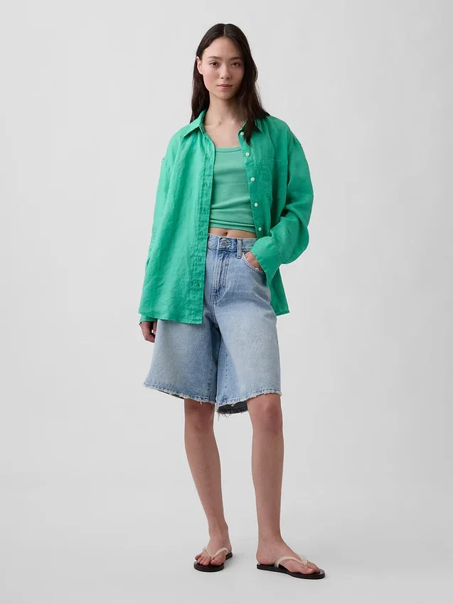 %100 Keten Oversized Gömlek