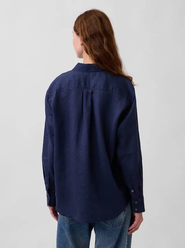 %100 Keten Oversized Gömlek
