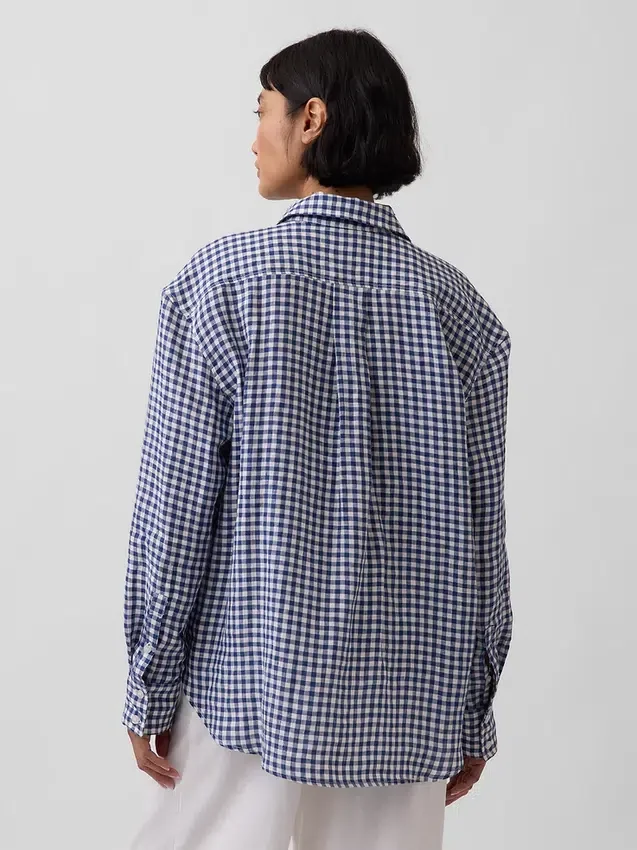 %100 Keten Oversized Gömlek
