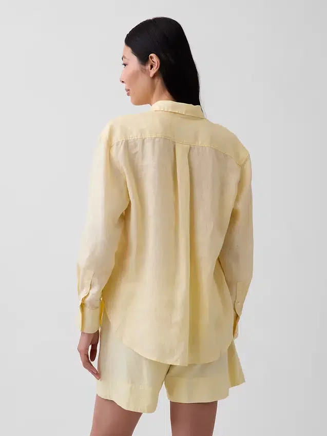 %100 Keten Oversized Gömlek