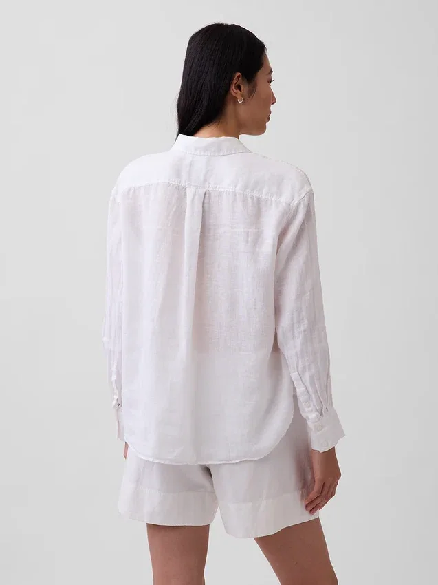 %100 Keten Oversized Gömlek