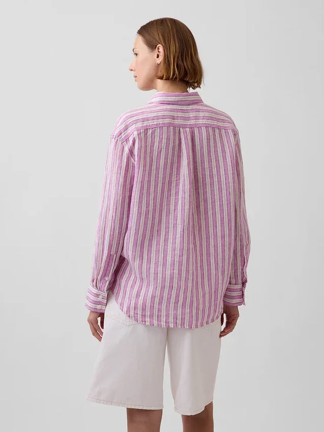 %100 Keten Oversized Gömlek