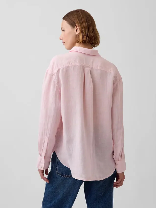 %100 Keten Oversized Gömlek