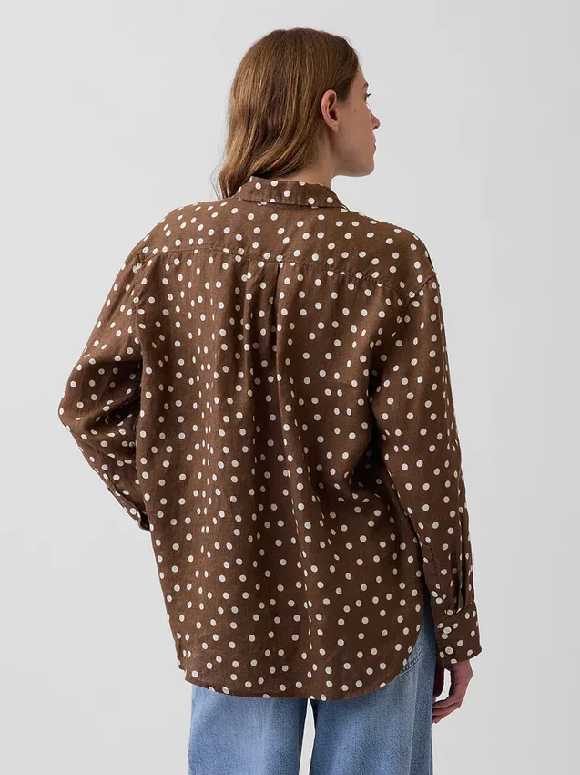 %100 Keten Oversized Gömlek