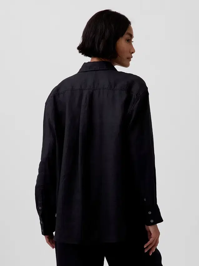 %100 Keten Oversized Gömlek
