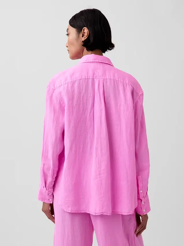 %100 Keten Oversized Gömlek