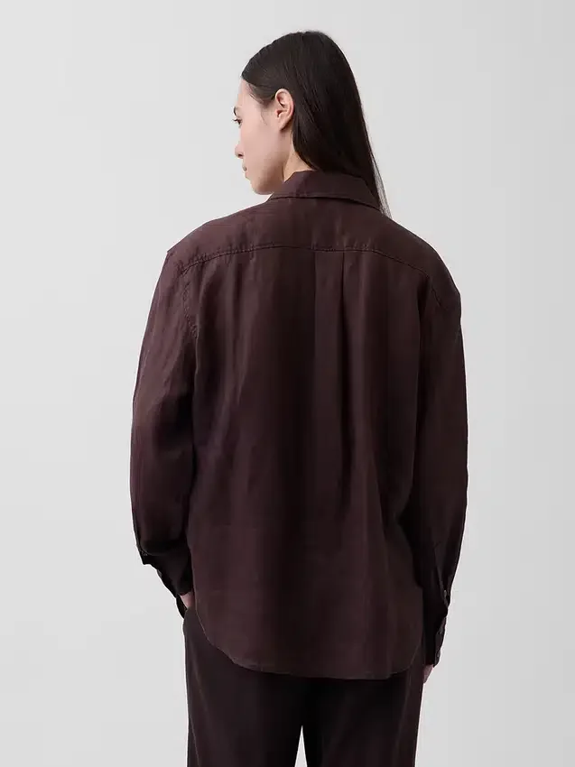 %100 Keten Oversized Gömlek