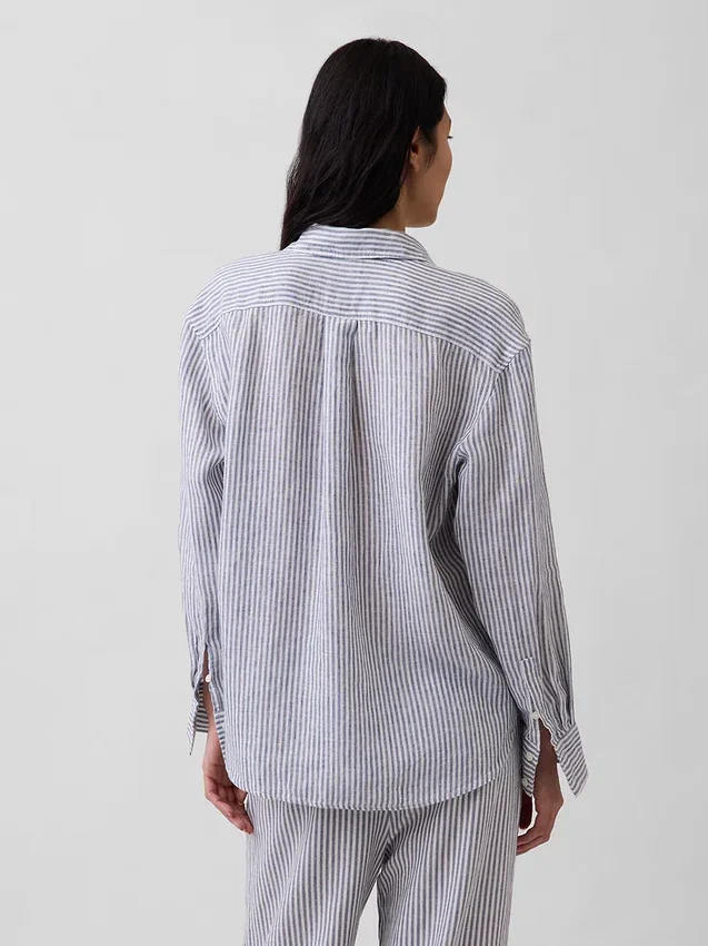 %100 Keten Oversized Gömlek