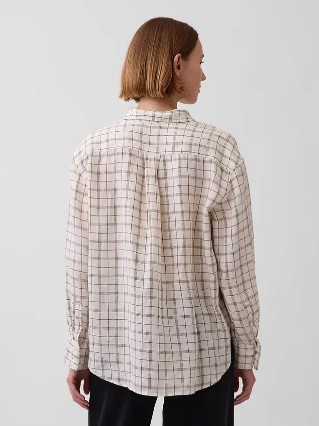 %100 Keten Oversized Gömlek