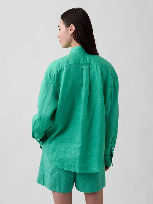 %100 Keten Oversized Gömlek