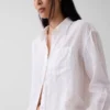 %100 Keten Oversized Gömlek