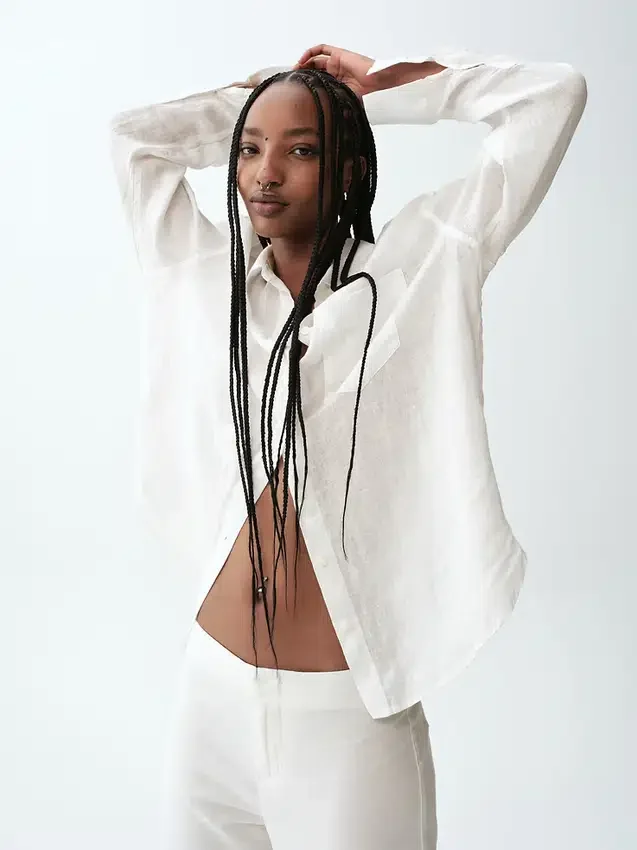 %100 Keten Oversized Gömlek
