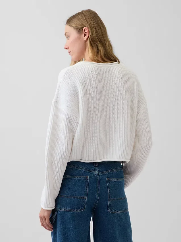 %100 Pamuk Oversized Americana Kısa Kazak