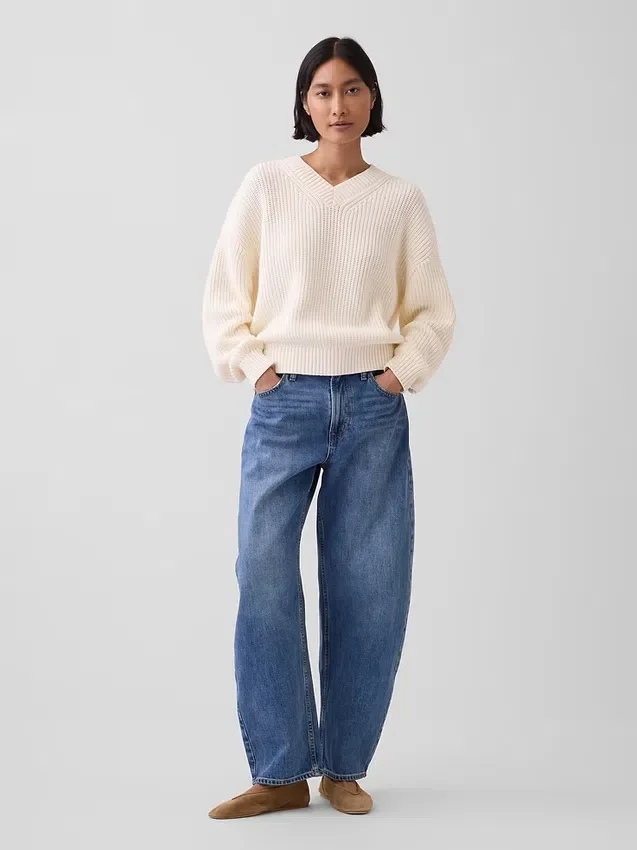 %100 Pamuk Oversized Shaker V Yaka Kazak