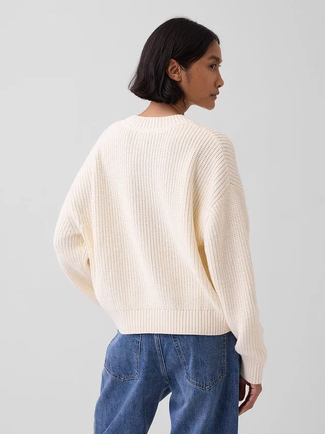 %100 Pamuk Oversized Shaker V Yaka Kazak