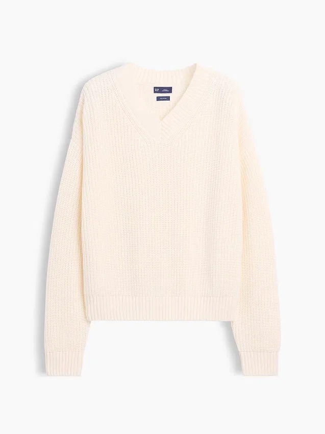 %100 Pamuk Oversized Shaker V Yaka Kazak