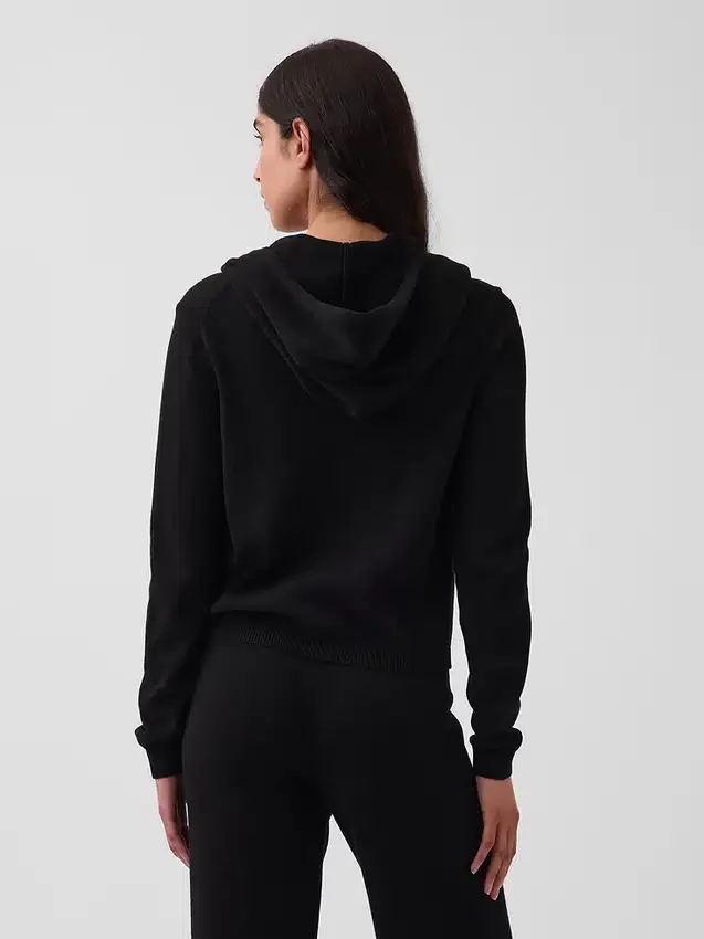 %100 Pamuklu Bol Kesim Fermuarlı Kazak Kapüşonlu Sweatshirt