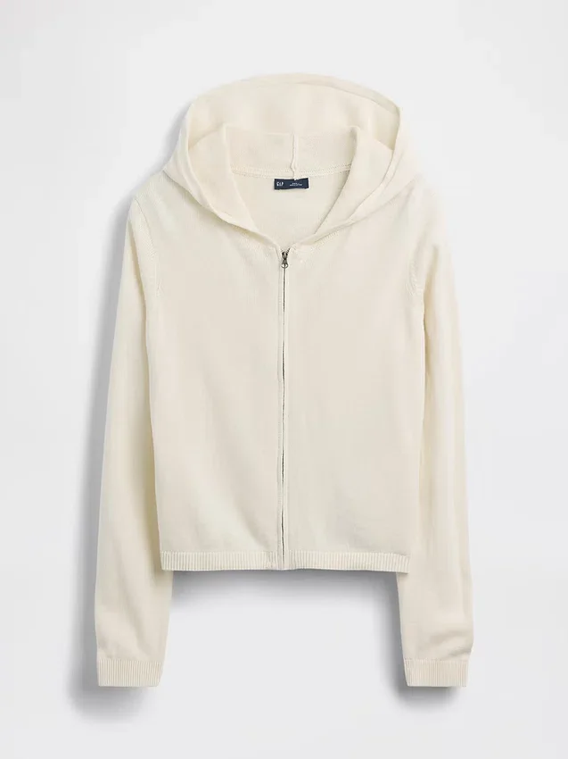 %100 Pamuklu Bol Kesim Fermuarlı Kazak Kapüşonlu Sweatshirt