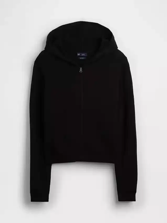 %100 Pamuklu Bol Kesim Fermuarlı Kazak Kapüşonlu Sweatshirt