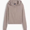 %100 Pamuklu Bol Kesim Fermuarlı Kazak Kapüşonlu Sweatshirt