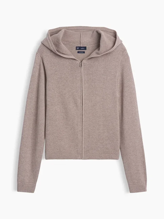 %100 Pamuklu Bol Kesim Fermuarlı Kazak Kapüşonlu Sweatshirt