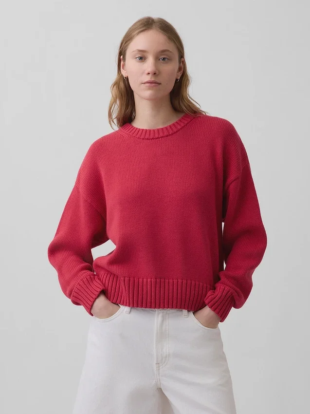 %100 Pamuklu Oversized Kısa Kazak