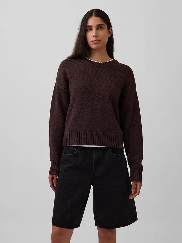 %100 Pamuklu Oversized Kısa Kazak