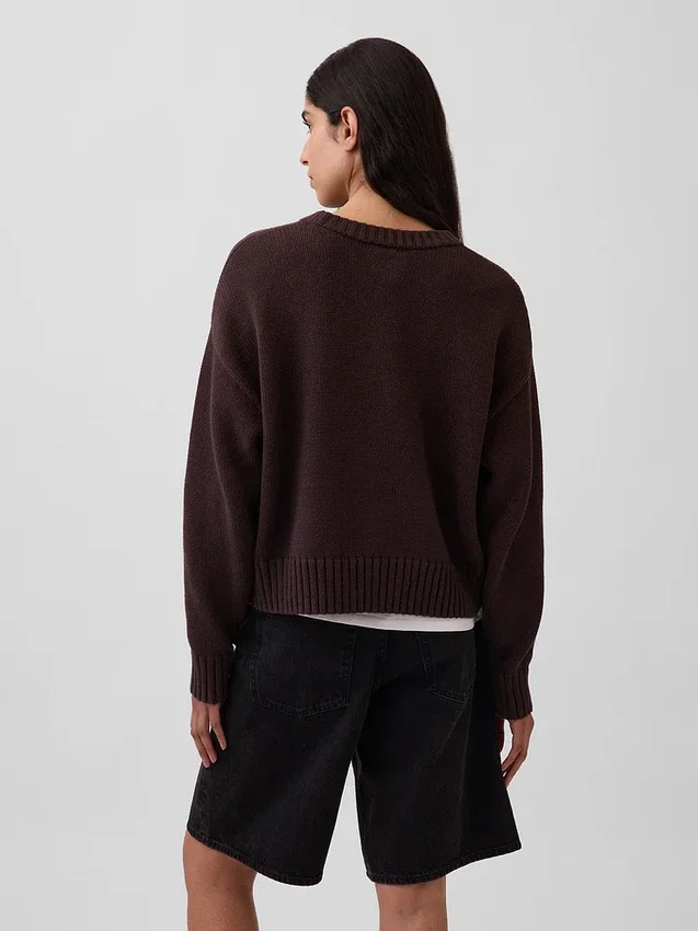 %100 Pamuklu Oversized Kısa Kazak