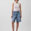 11" Orta Bel Mikro Kemerli Uzun Denim Şortlar