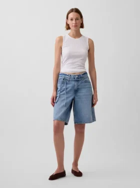 11" Orta Bel Mikro Kemerli Uzun Denim Şortlar