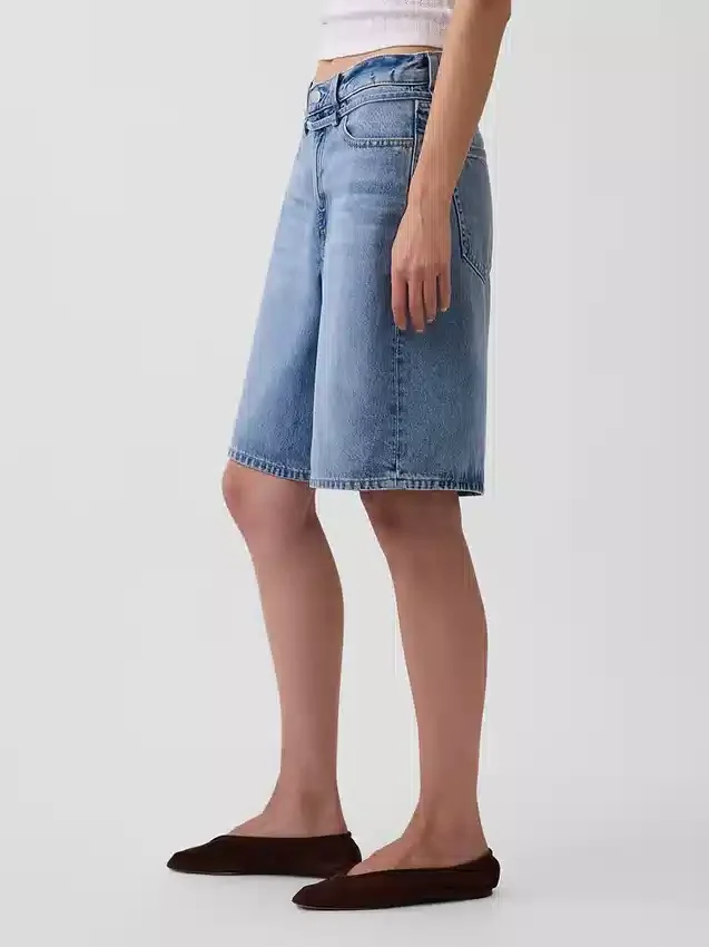 11" Orta Bel Mikro Kemerli Uzun Denim Şortlar