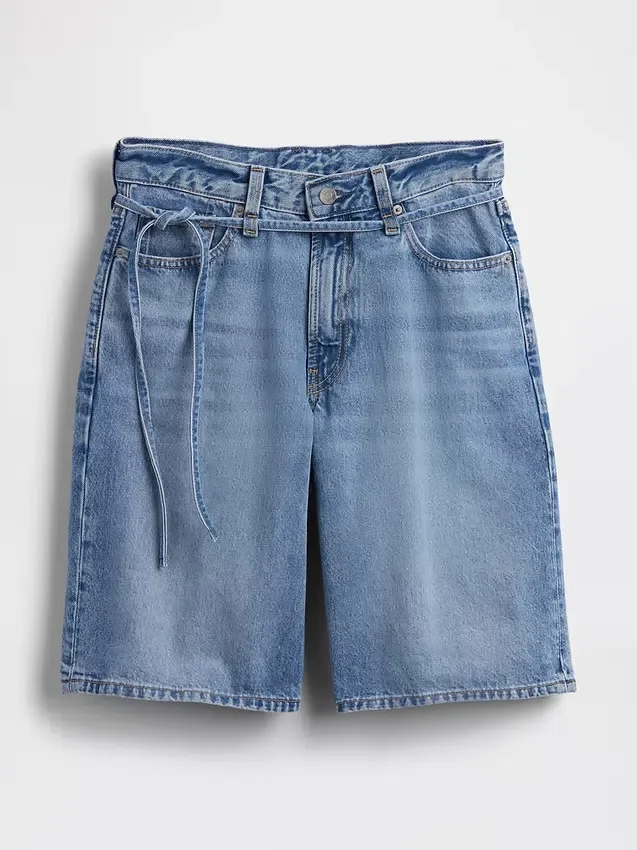 11" Orta Bel Mikro Kemerli Uzun Denim Şortlar