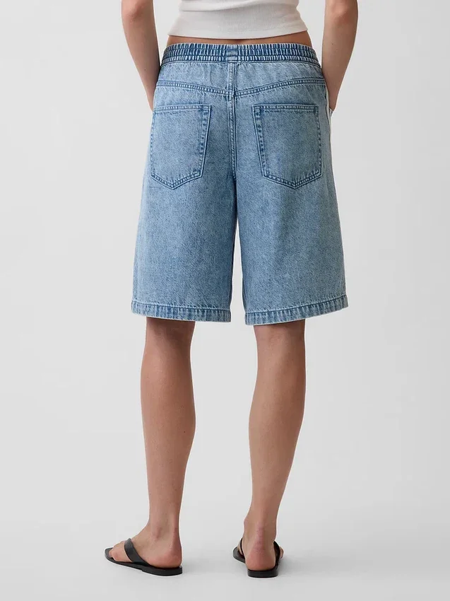 11" Orta Bel, Ultra Yumuşak, Easy Stripe Uzun Kesim Denim Şortlar